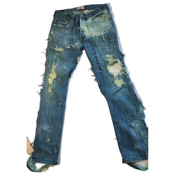 Denim Chaps Style 501 Levi Custom Cut Biker Jeans Distressed Custom VTG Hippie - Picture 1 of 11